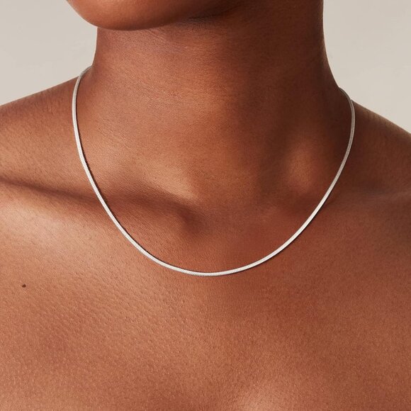 Women's 1.mm Sterling Silver Snake Chain Necklace - Stylish Minimalist Gift Idea - Picture 3 of 7